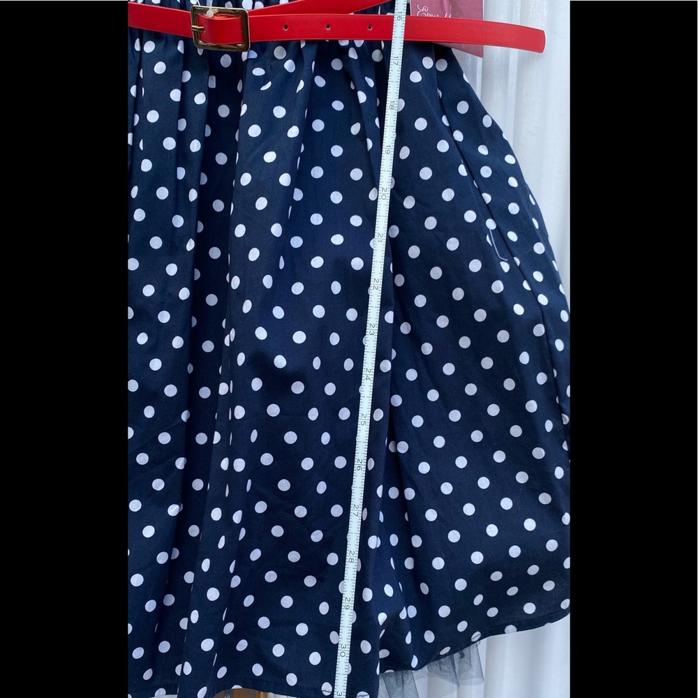 Emerald Sundae Sleeveless Navy Polka Dot Party Dress with Attached Slip - Picture 12 of 14